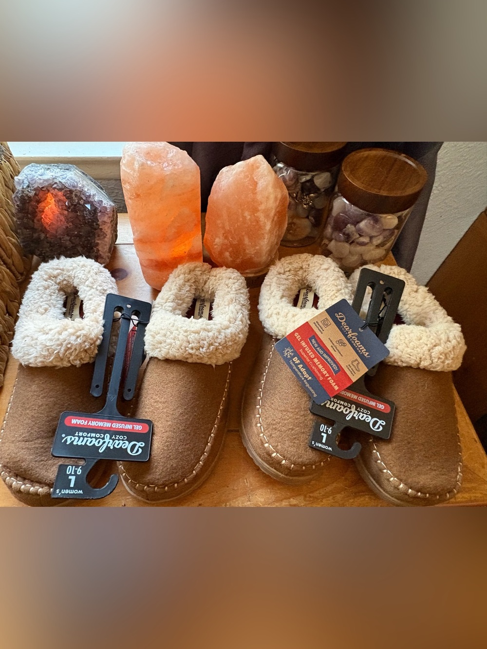 Women’s Sherpa Dearfoam Brown Slippers with Cream Sherpa Collar 2 Pair Bundle